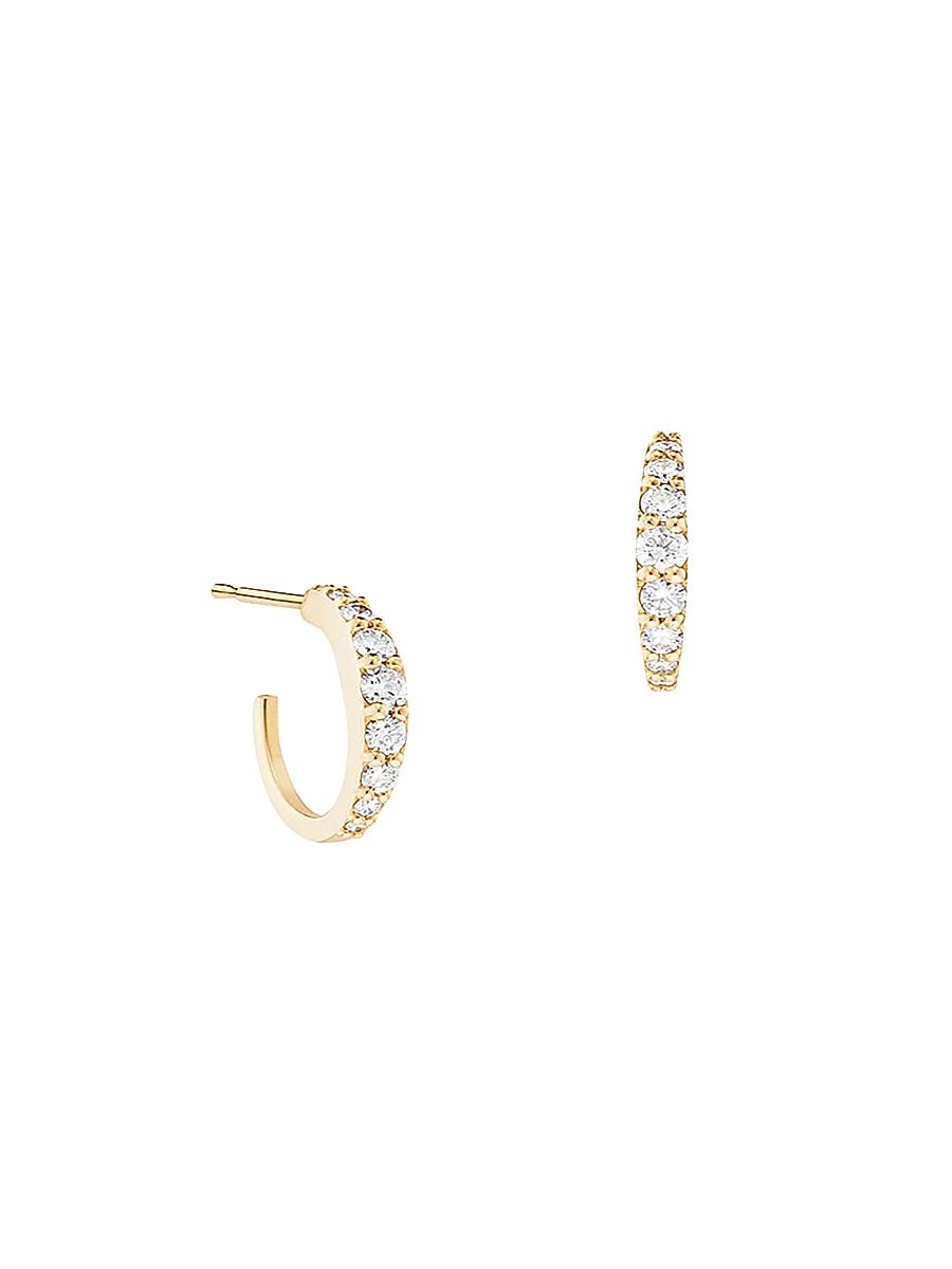 Women's Flawless 14K Yellow Gold & Diamond Graduated Huggie Hoop Earrings