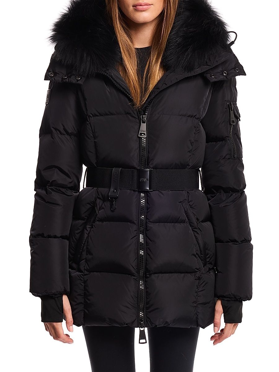 Women's Luxe Soho Belted Down Jacket - Matte Black - Size XL