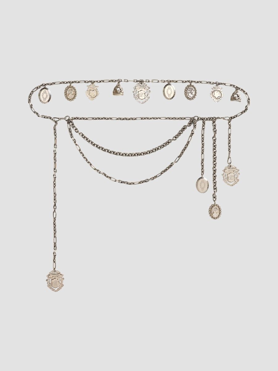 Ralph Lauren Women's Multichain Charm Belt - Antique Silver Brown