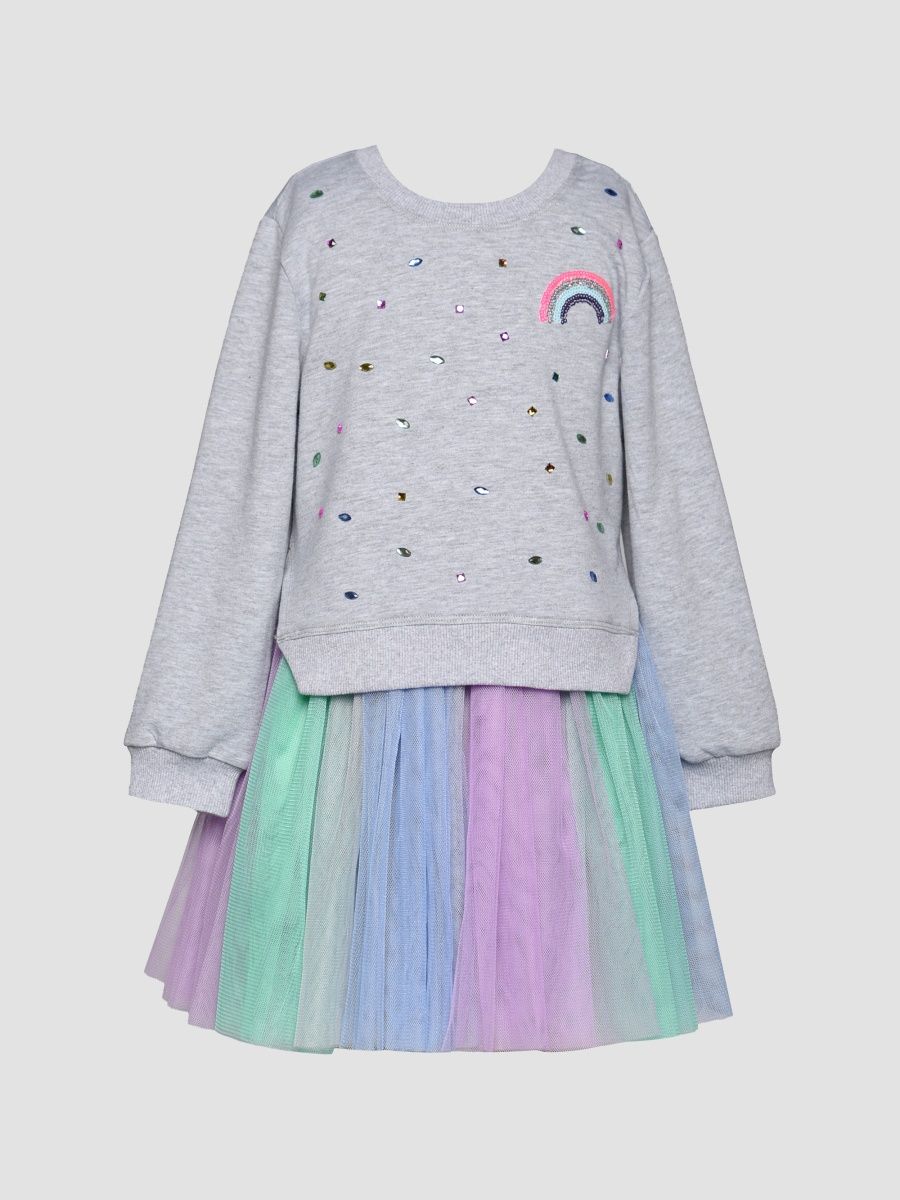 Girl's Little Girl's & Girl's Mixed-Media Sweatshirt & Pleated Tulle Dress - Gray - Size 10