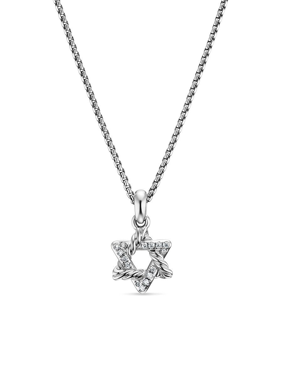 Women's Star of David Pendant Necklace in Sterling Silver with Diamonds, 9.6MM - Diamond - Size 18