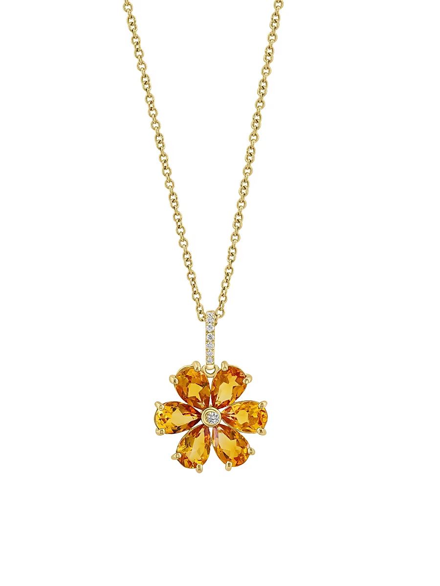 Women's 14K Yellow Gold, Citrine & 0.03 TCW Diamond Pendant Necklace - Yellow Gold