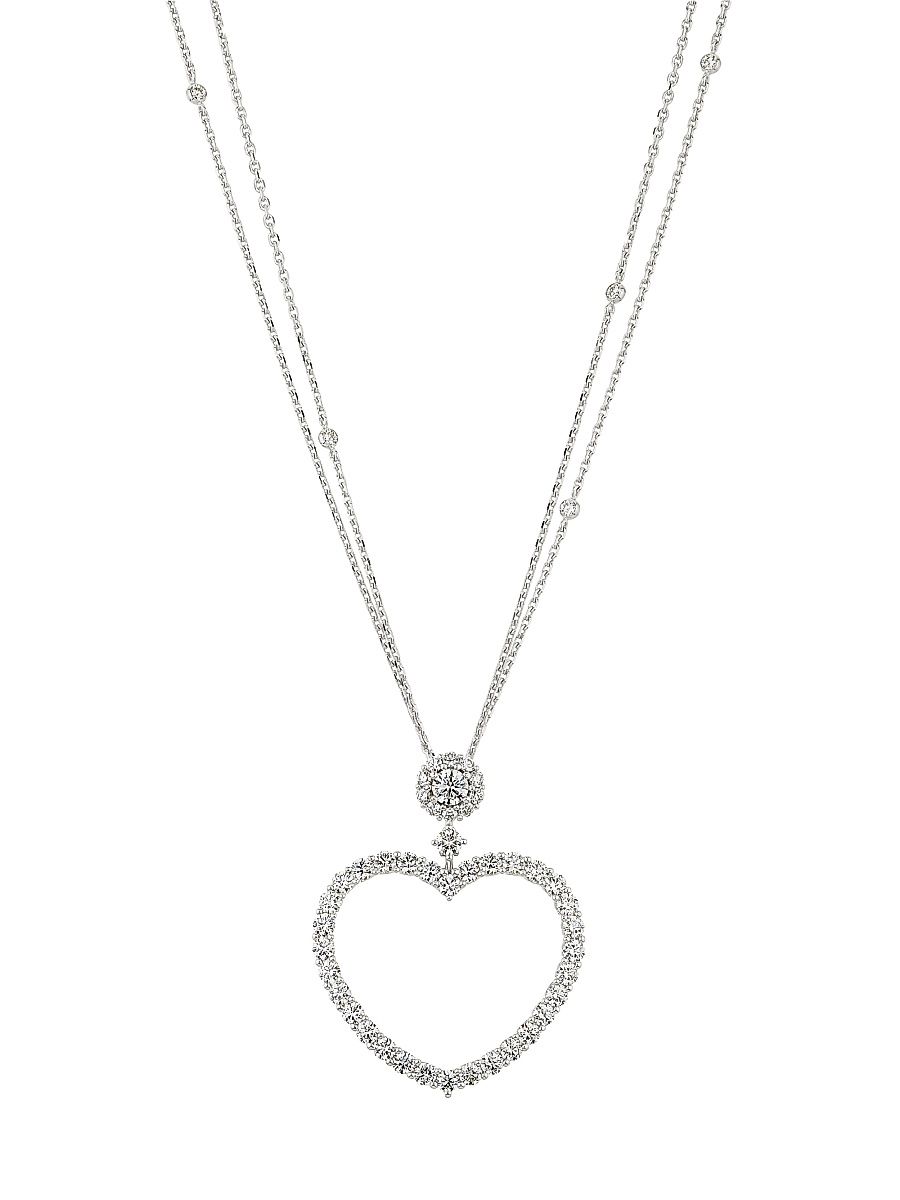 Women's LHeure Du Diamant 18K White Gold & 3.70 TCW Diamond Heart Pendant Necklace - White Gold