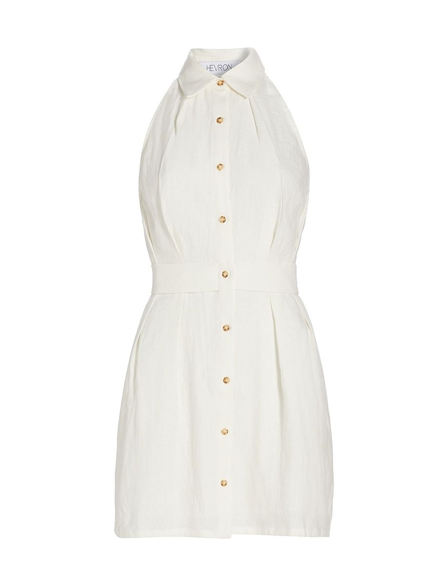 Women's Domino Linen Sleeveless Minidress - White - Size Large