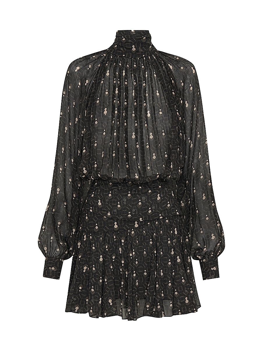 Women's Cecile Godet Minidress - Opal Geo Black - Size 10