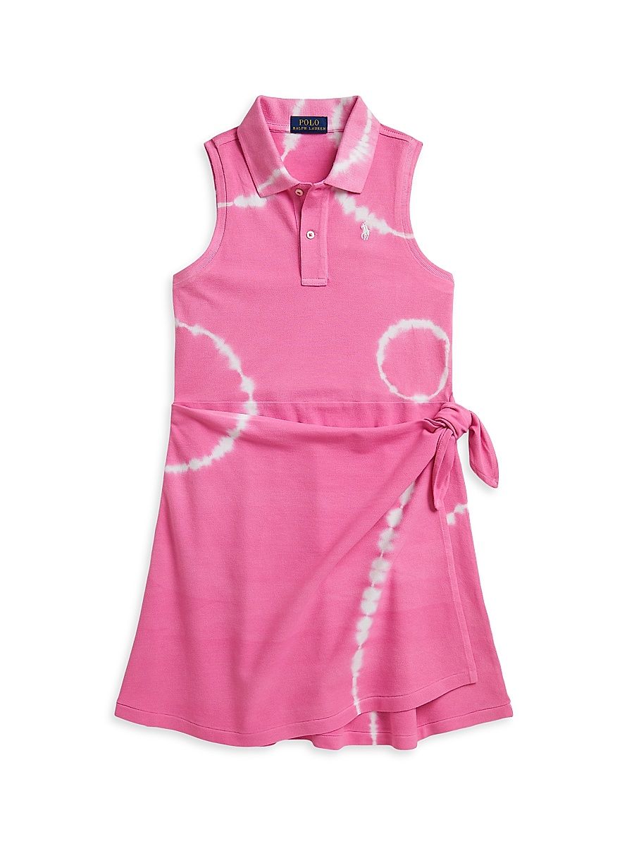 Little Girl's & Girl's Tie-Dye Wrap Mesh Polo Shirtdress - Dalia Pink Tie Dye - Size 8