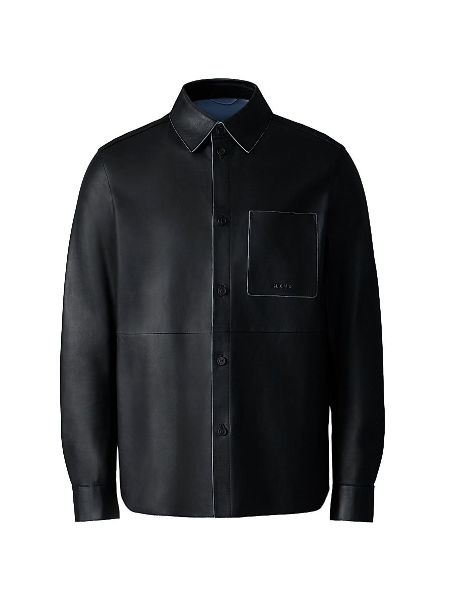 Men's Remington Two-Tone Leather Overshirt - Black Fog Blue - Size 44