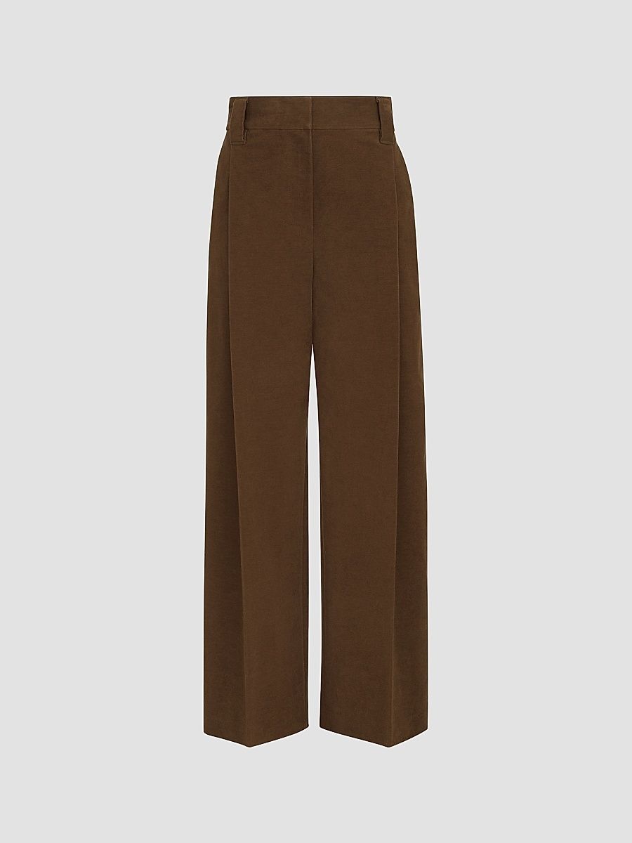 Women's Stretch Cotton Moleskin Loose Sartorial Trousers - Chocolate - Size 6