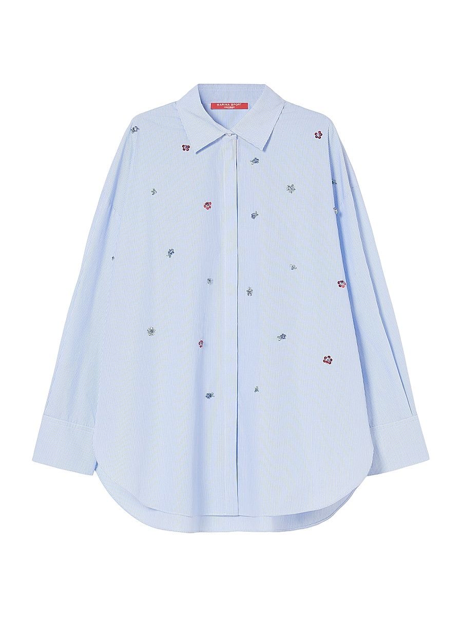 Women's Embroidered Poplin Shirt - Light Blue Bastonetto - Size 22