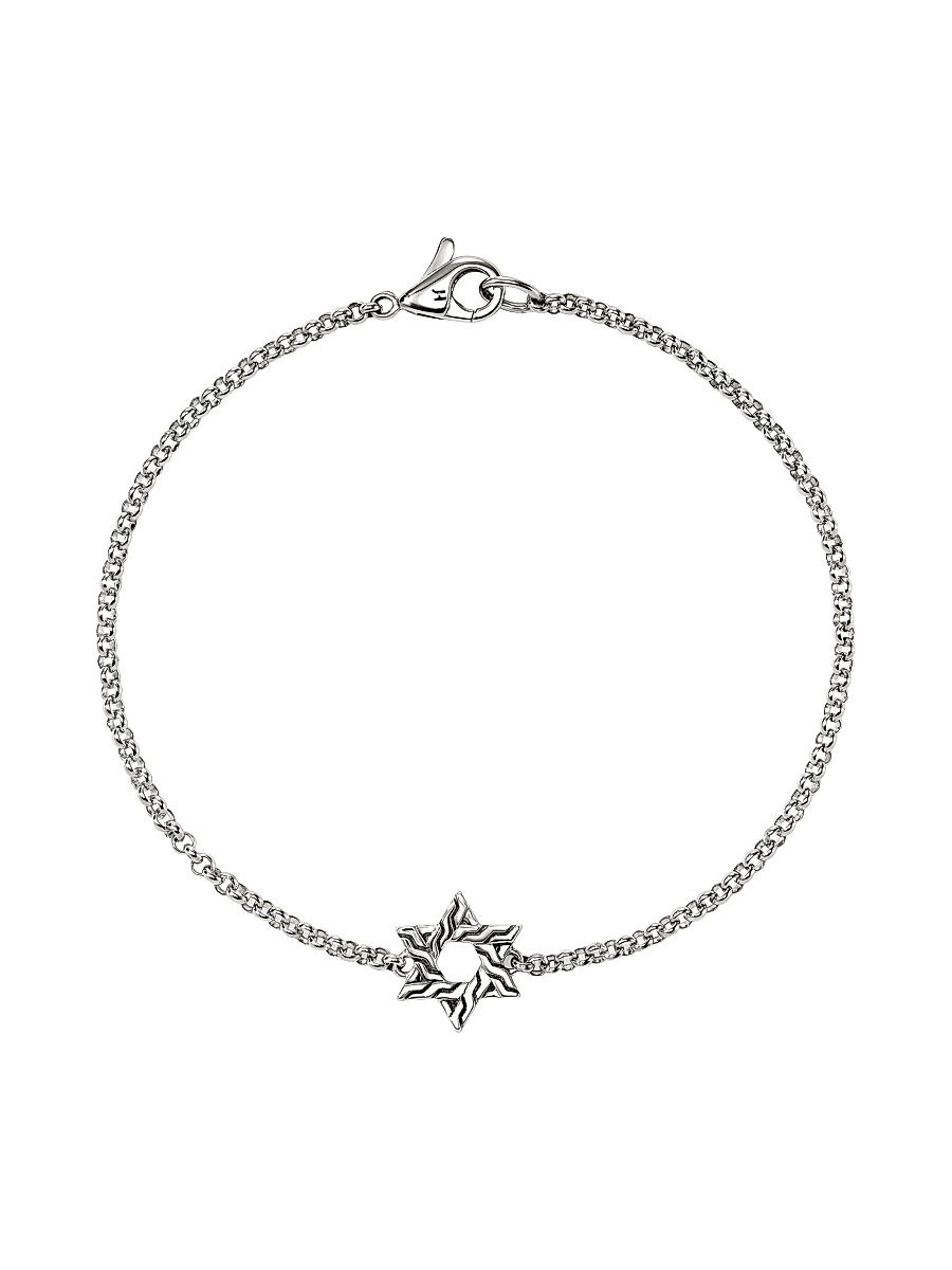 Women's JH Essentials Sterling Silver Star Of David Charm Bracelet - Silver - Size Large