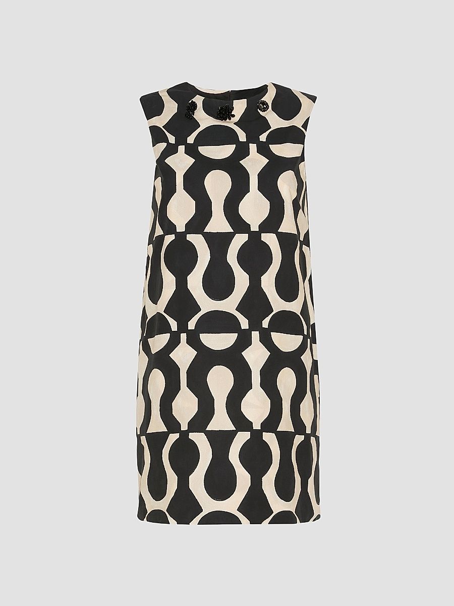Women's Printed Cotton Poplin Dress - Black Multi - Size 2