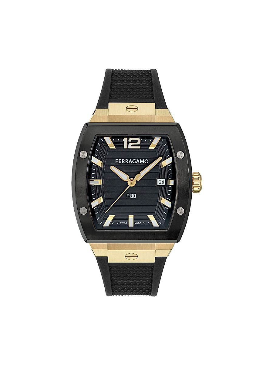 Men's Ren Goldtone Ion-Plated Stainless Steel & Polyurethane Strap Watch/42MM - Black With Gold