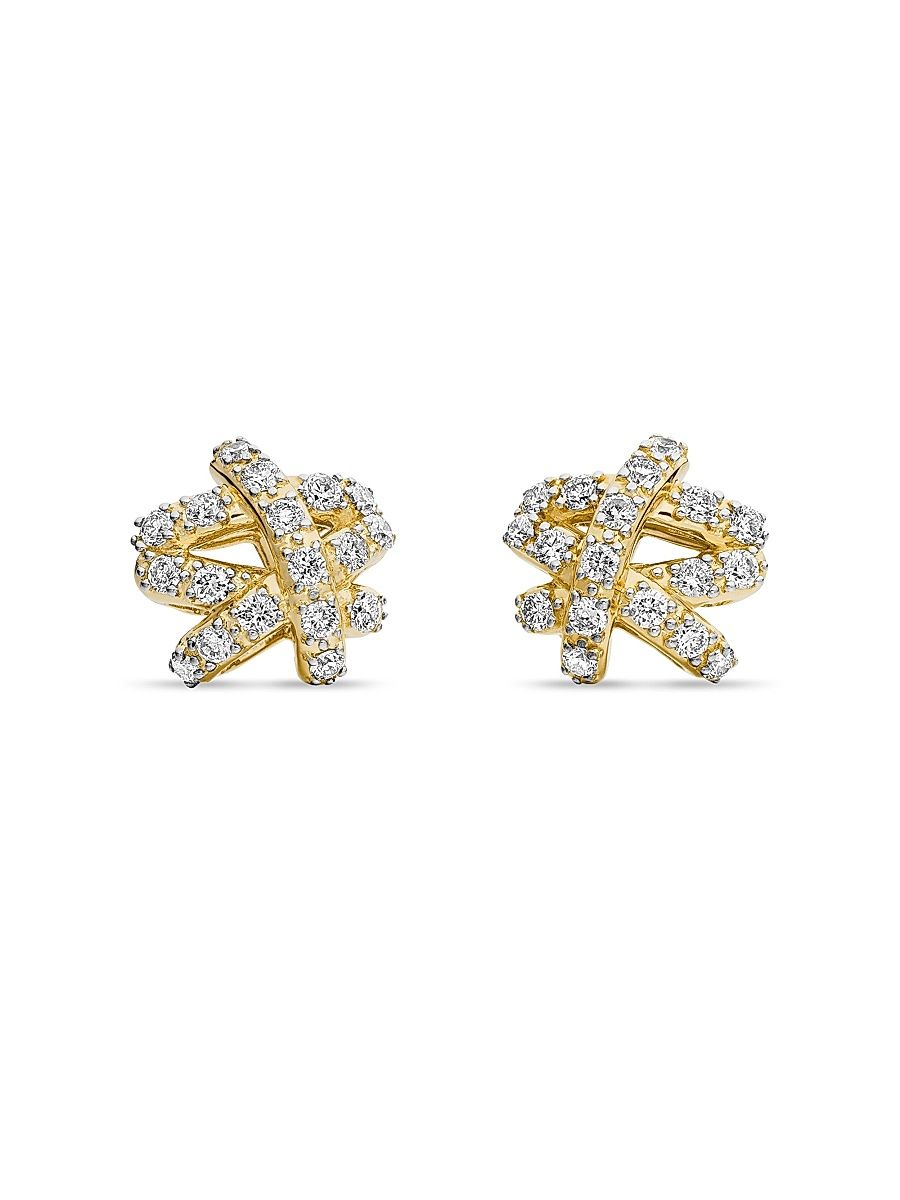 Women's Pavé Crossover Stud Earrings in 18K Yellow Gold with Diamonds, 9MM - Diamond