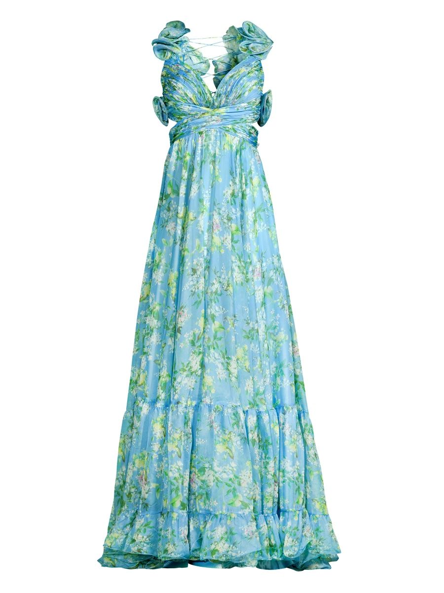 Mac Duggal Women's Ieena Floral Chiffon Gown - Blue Multi - Size 16
