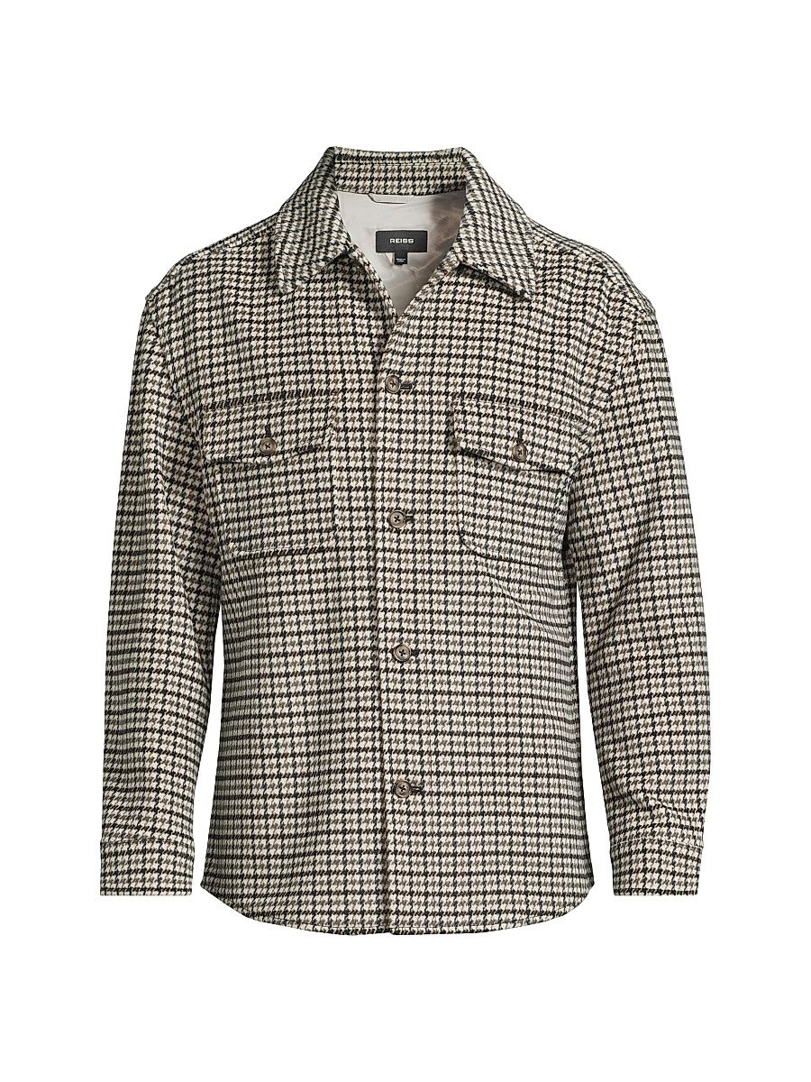 Men's Liam Houndstooth Wool-Blend Overshirt - Grey - Size XL