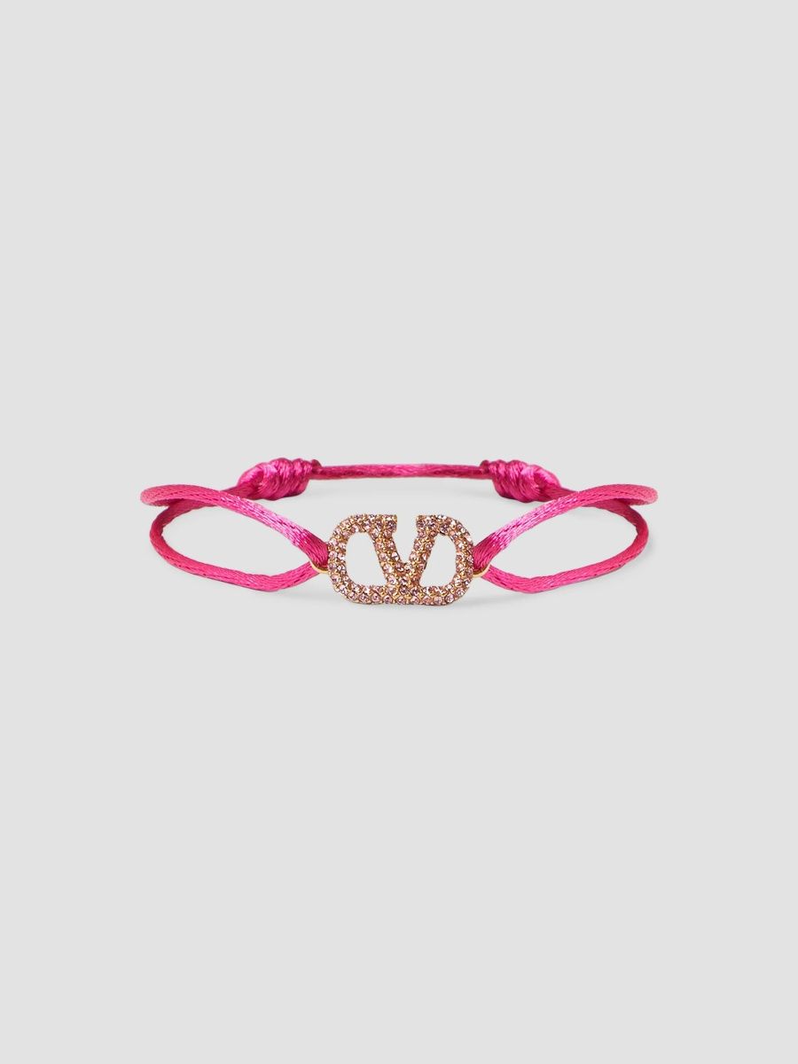Valentino Women's VLogo Signature Bracelet In Cotton And Swarovski Crystals - Pink