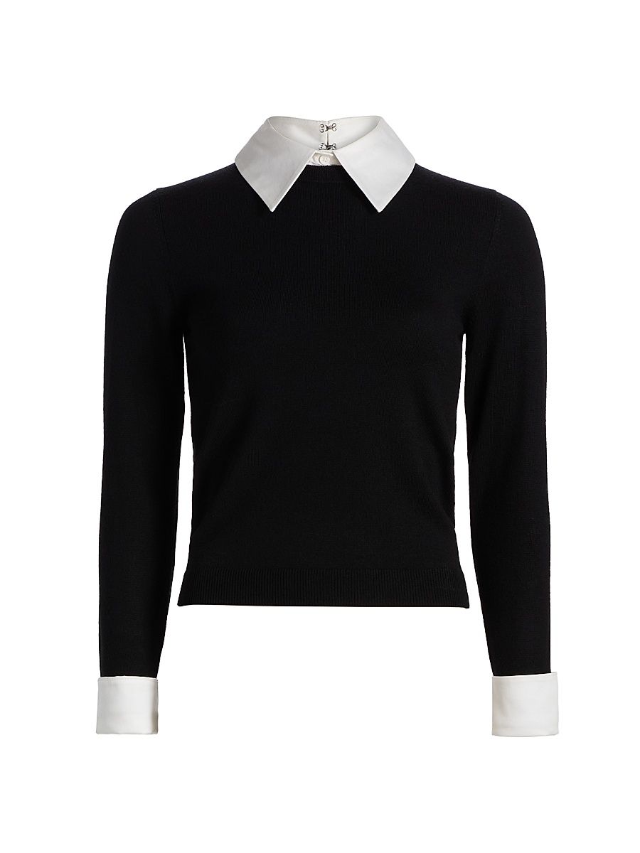 Women's Porla Collared Wool Sweater - Black - Size Large