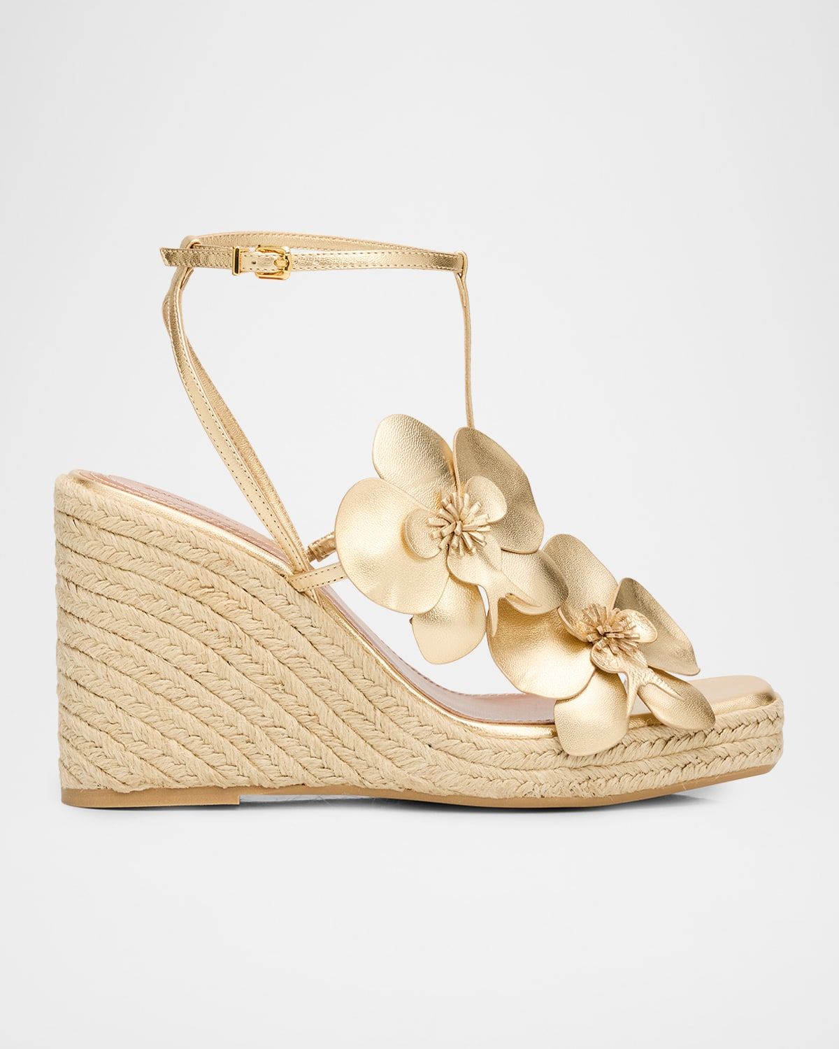110mm Orchid Metallic Leather Espadrille Wedge Sandals