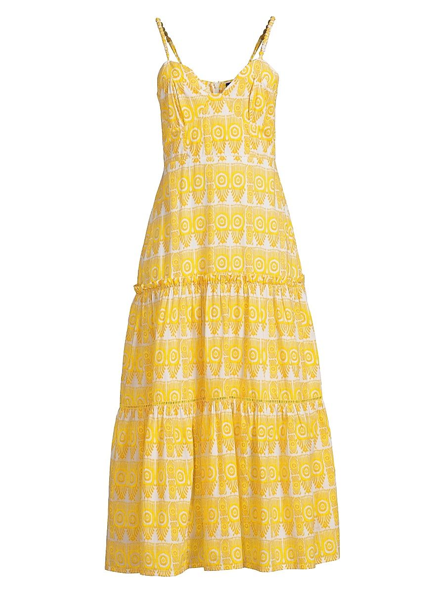 Women's Brittany Printed Tiered Midi-Dress - Yellow Raja - Size XL