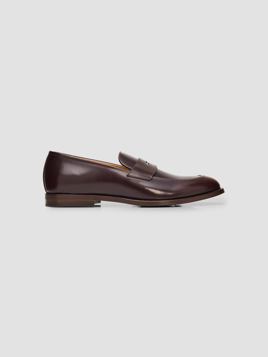 Brunello Cucinelli Men's Leather Penny Loafers - Burgundy Brown - Size 11.5