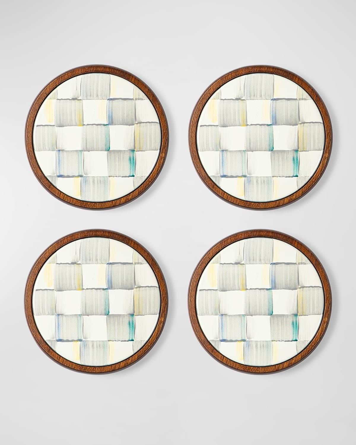 Sterling Check Enamel Coasters, Set of 4