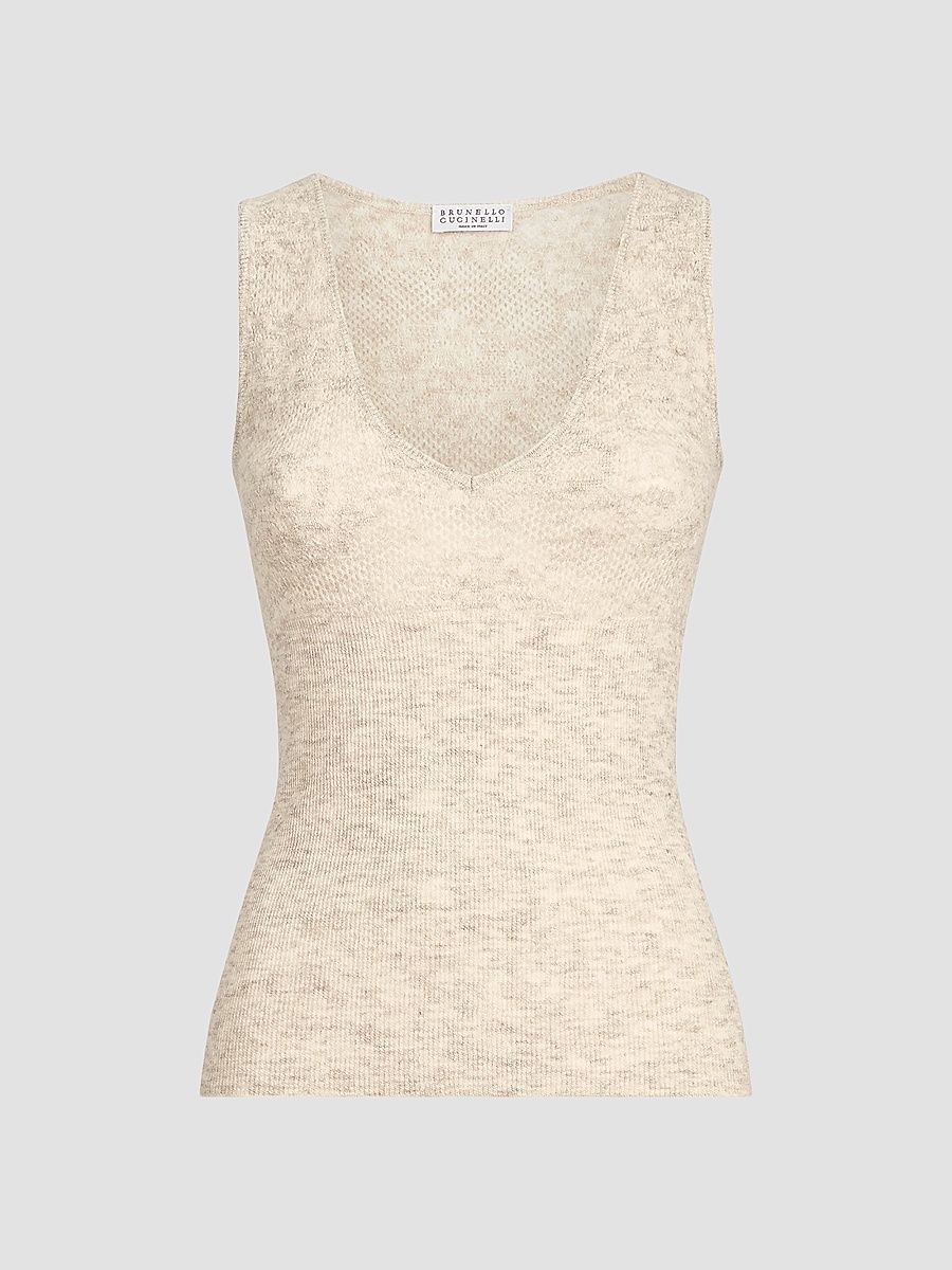 Women's Silk, Alpaca and Wool Flower Lace Knit Top - Sand - Size XXXL