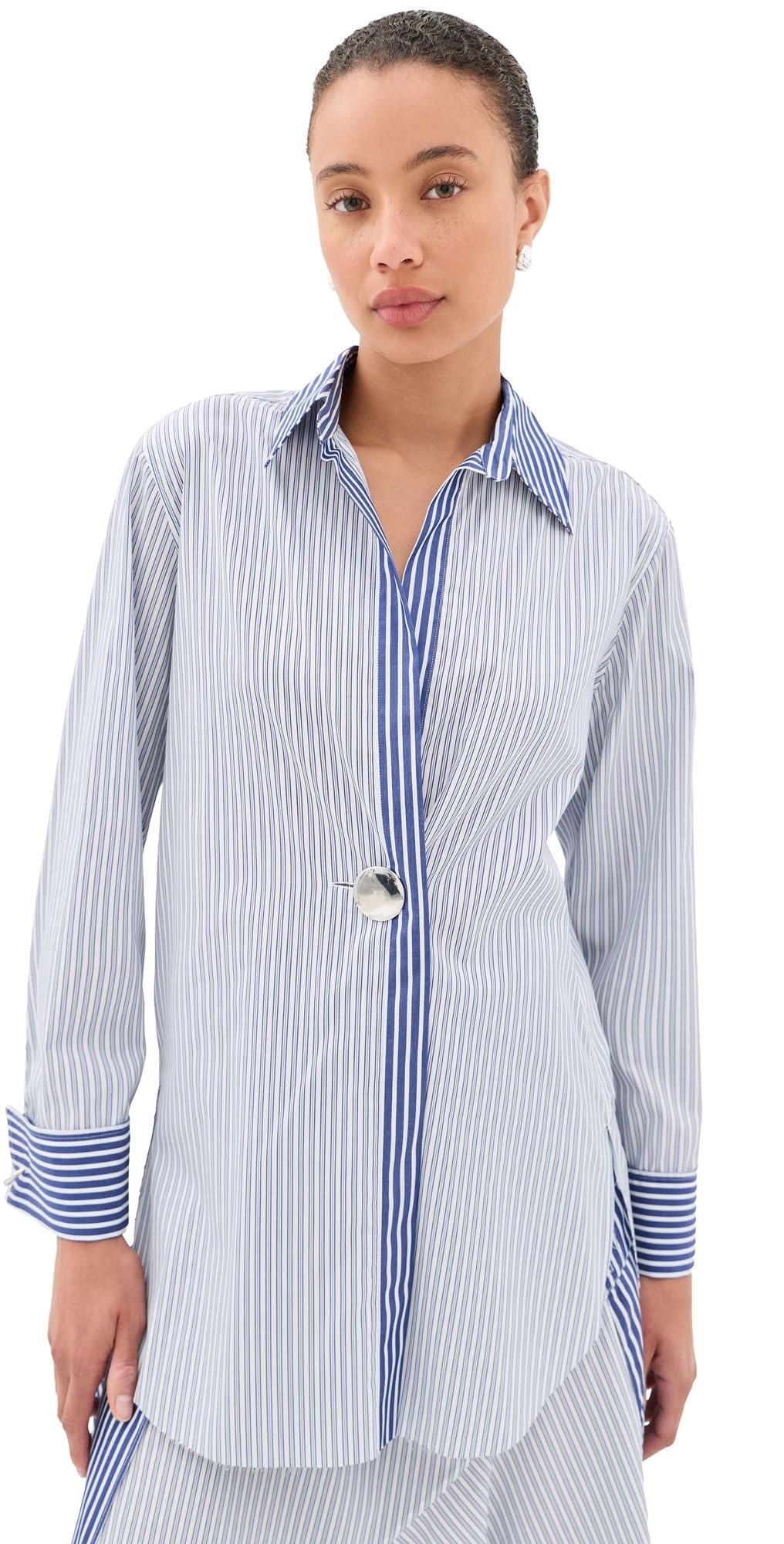 Marques'Almeida Patchwork Overlapping Front Tailored Shirt Blue Stripe 8