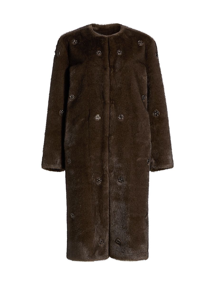 Women's Celeste Embellished Faux-Fur Coat - Cocoa Mink - Size XL