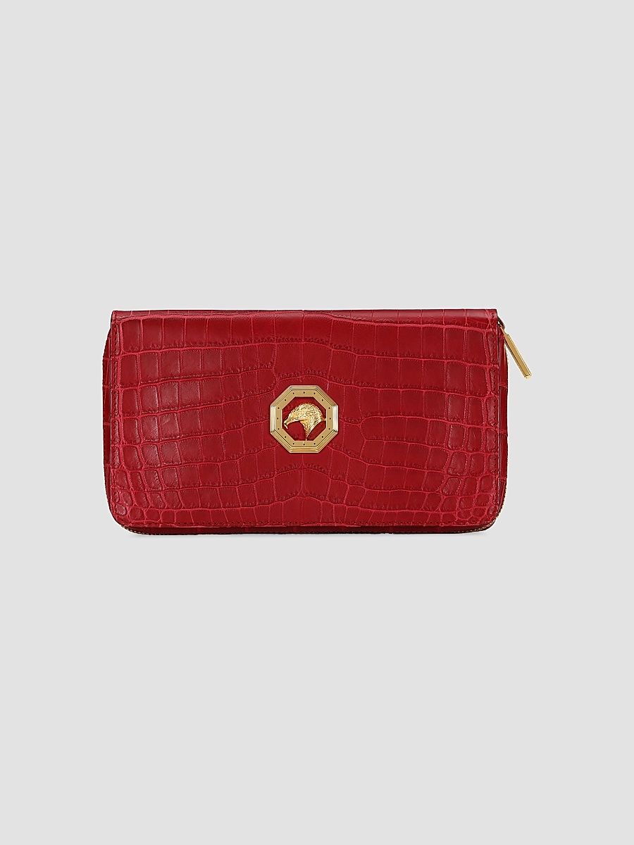 Men's Crocodile and Calf Leather Bag - Merlot Red