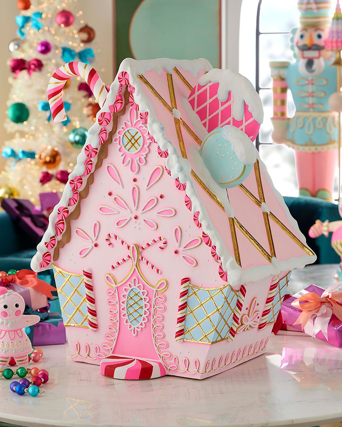 Gingerbread House Christmas Decoration, Pink