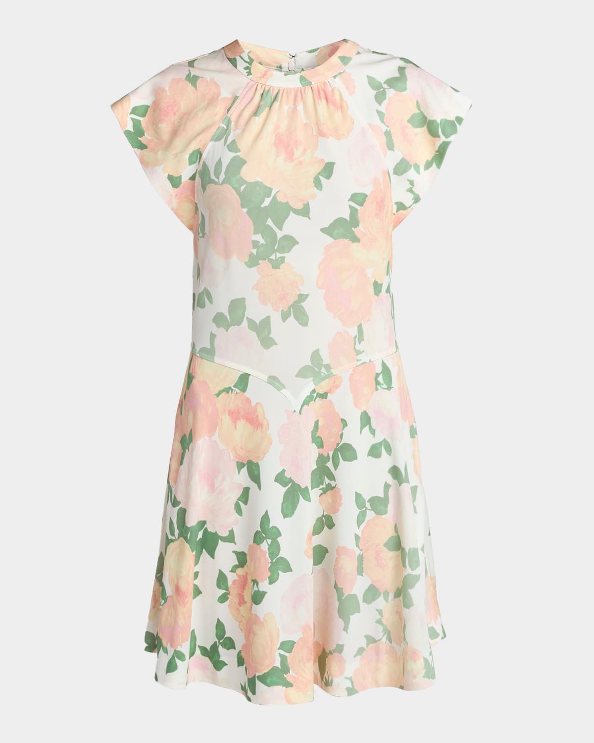 Flower-Print Cap-Sleeve Mini Dress