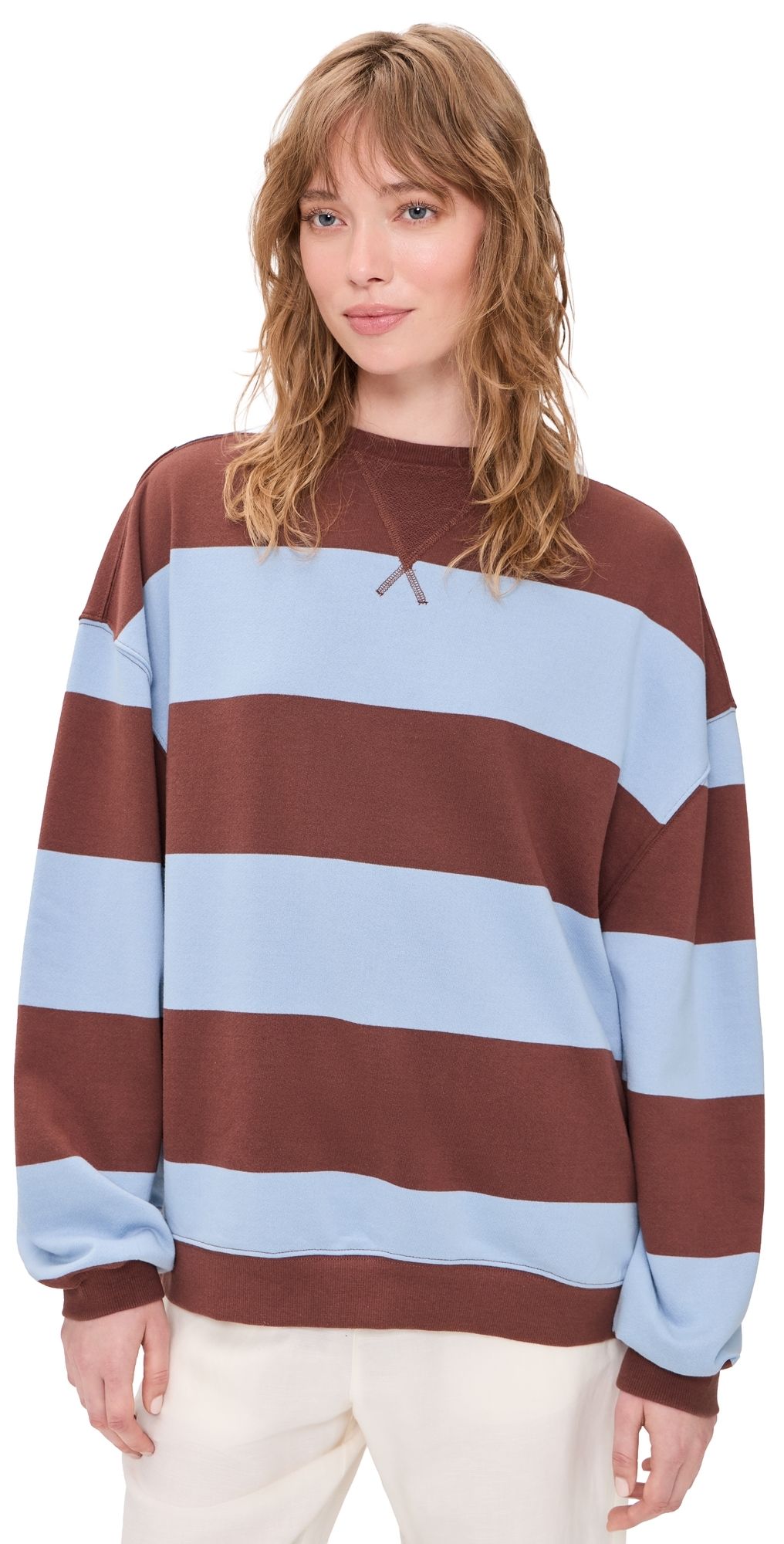 Free People Classic Stripe Pullover Periwinkle Combo L