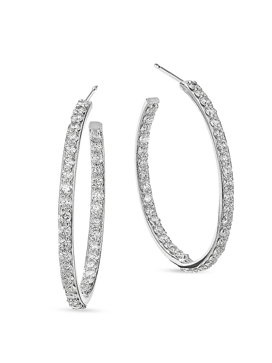 Women's 14K White Gold & 1.67 TCW Diamond Hoop Earrings - White Gold