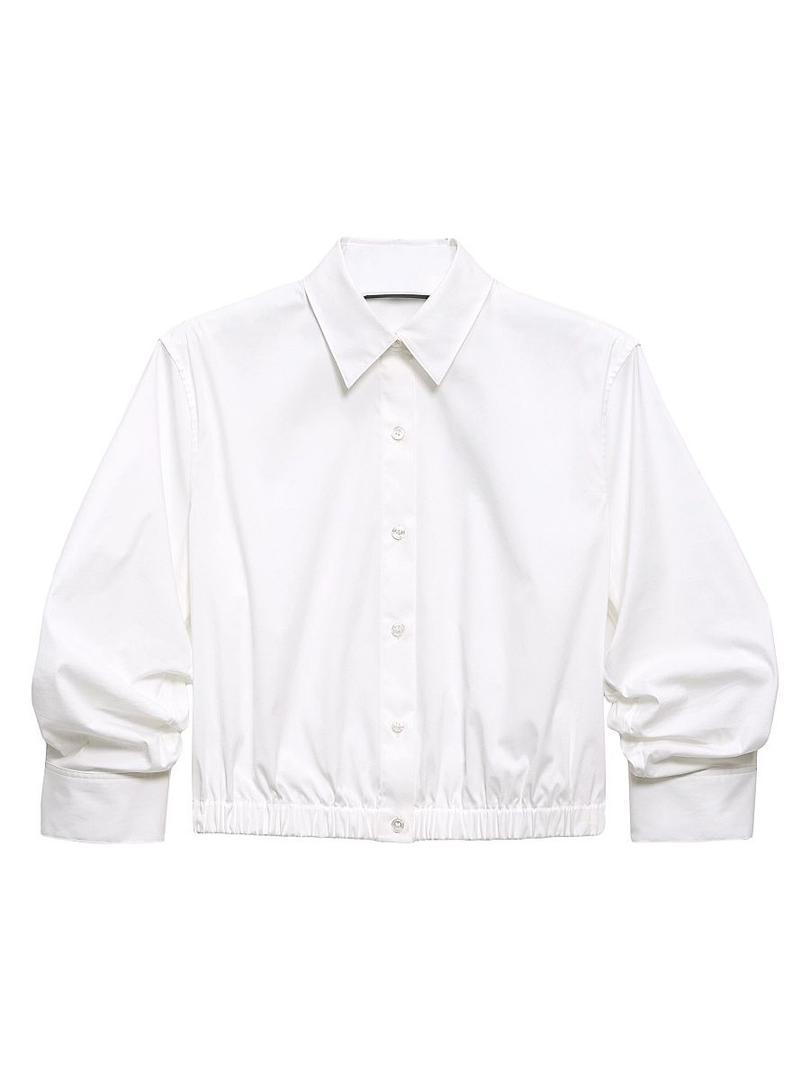 Women's Scrunch Sleeve Button-Front Crop Shirt - White - Size Medium