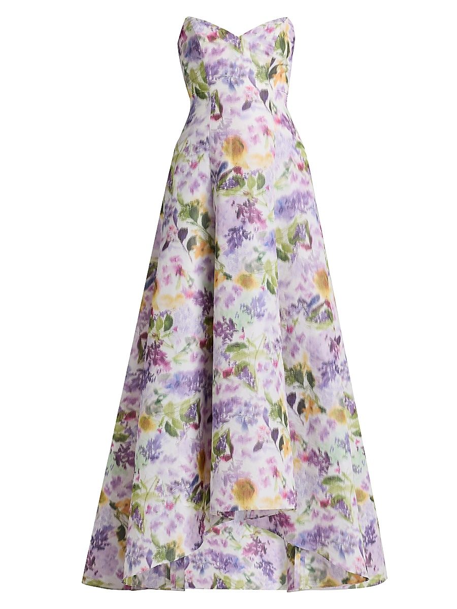 Women's Floral Taffeta Strapless Gown - Lilac Multi - Size 8