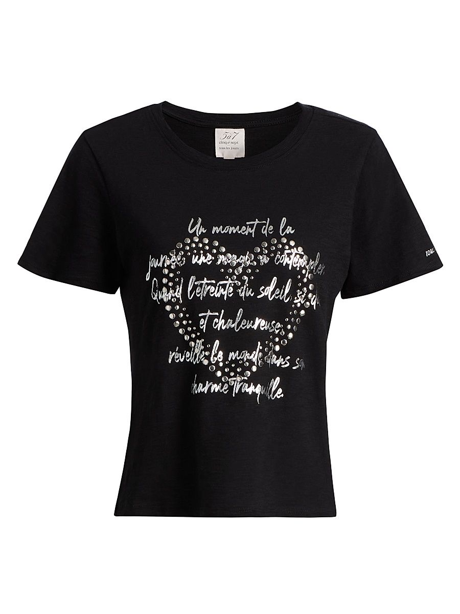 Women's Studded Love Letter Shrunken T-Shirt - Black - Size XL