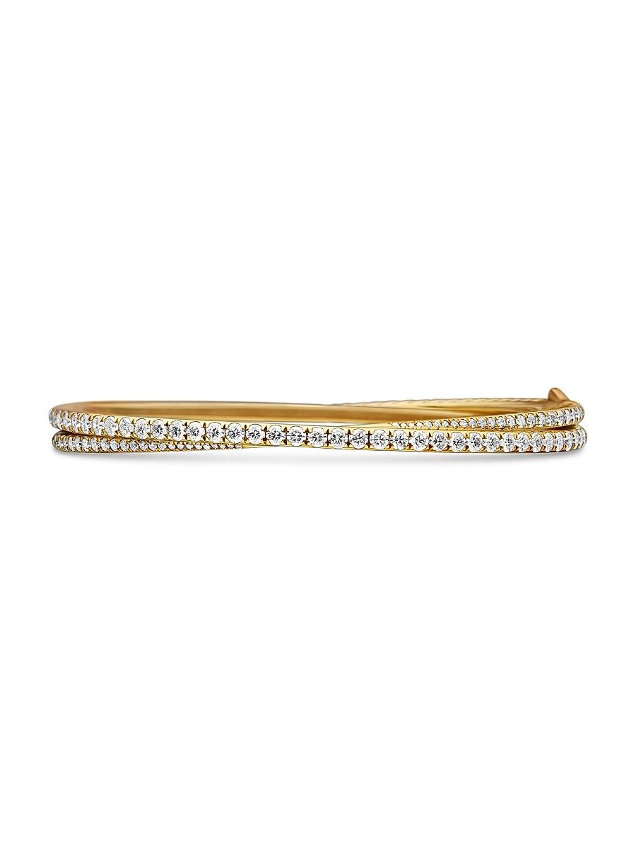 Women's Pavé Crossover Two Row Bracelet in 18K Yellow Gold - Diamond - Size Small