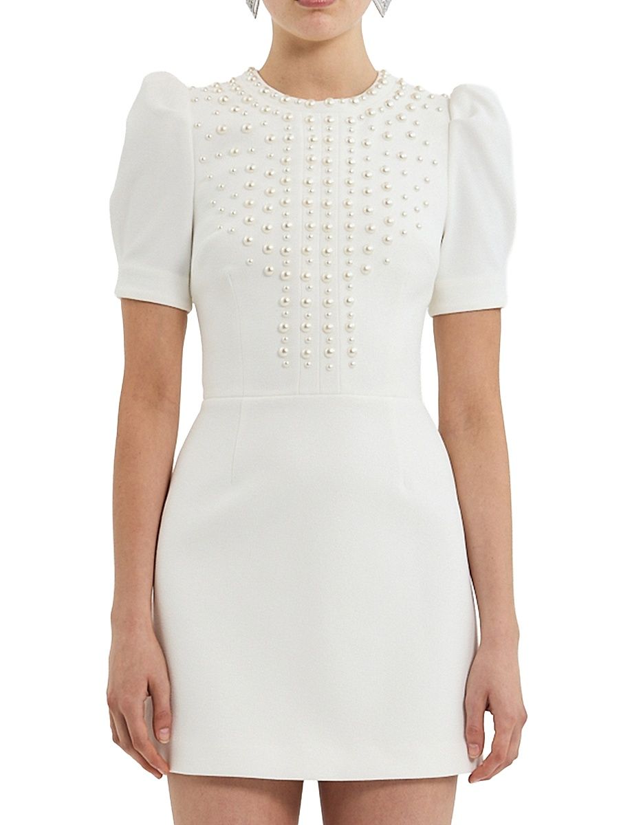 Women's Pearly Embellished Crepe Minidress - Ivory - Size 10