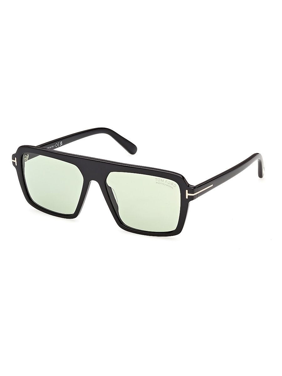 Men's Vincent 56MM Square Sunglasses - Black Green