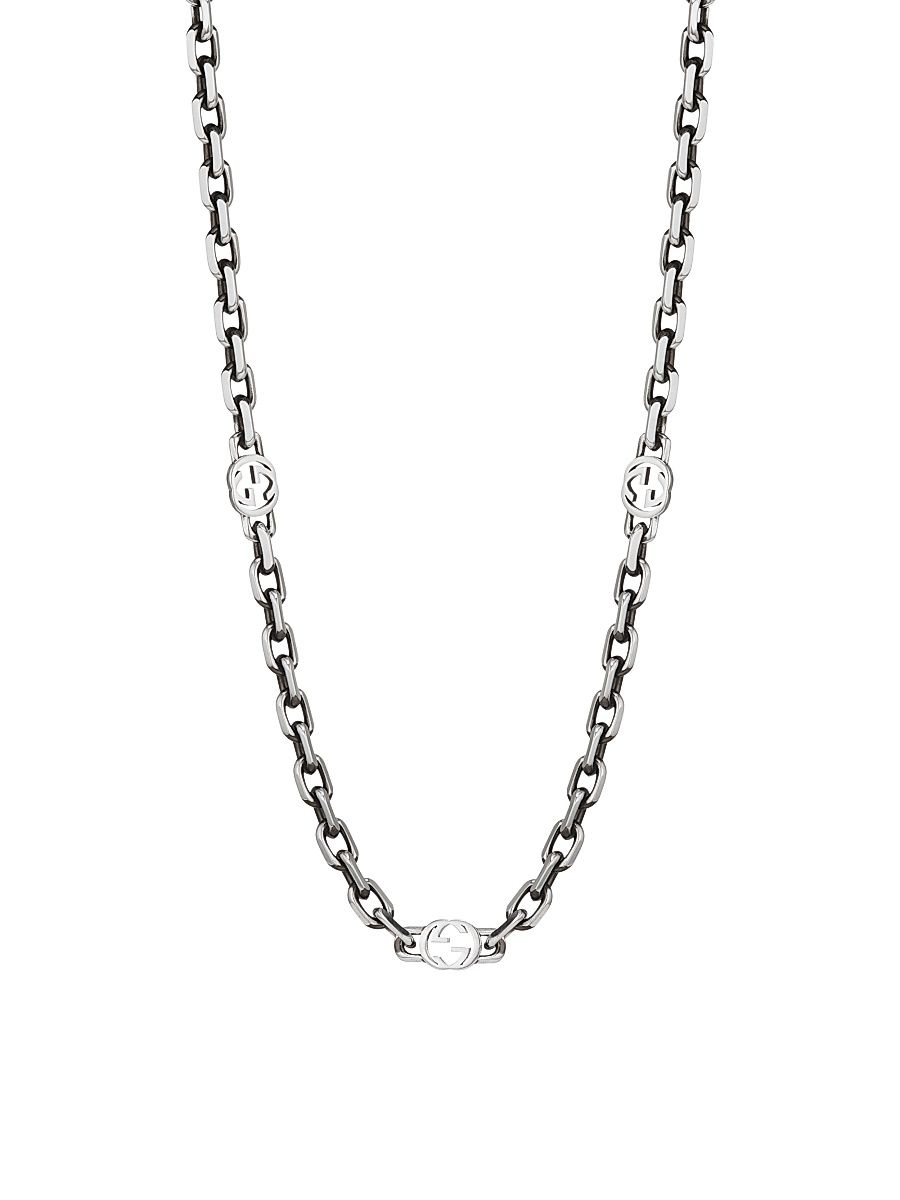 Men's Sterling Silver Interlocking G Necklace - Silver
