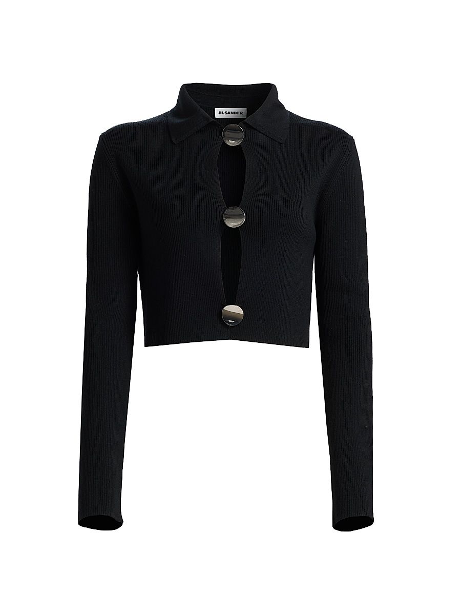 Women's Merino Wool Polo Cardigan - Black - Size 10