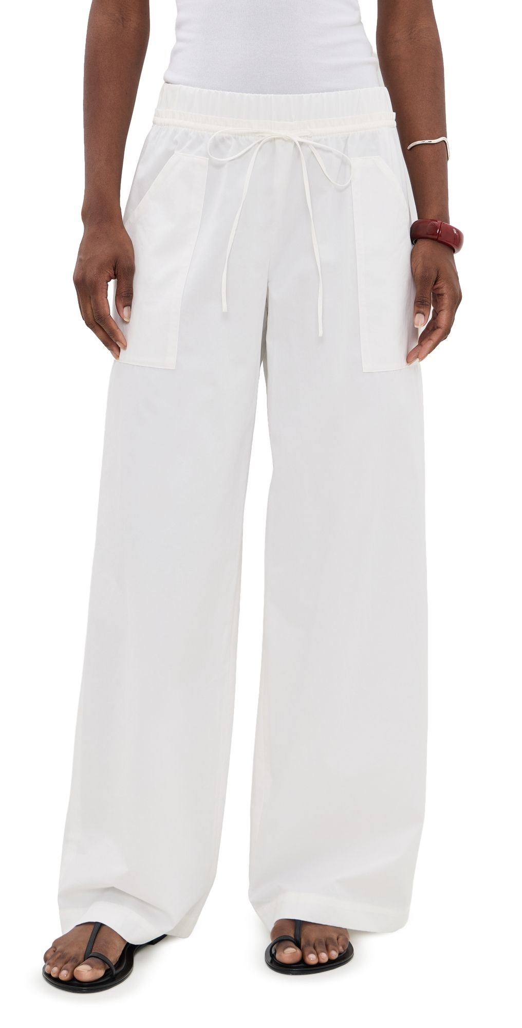 Vince Mid Rise Cotton Drawstring Pants Off White XS