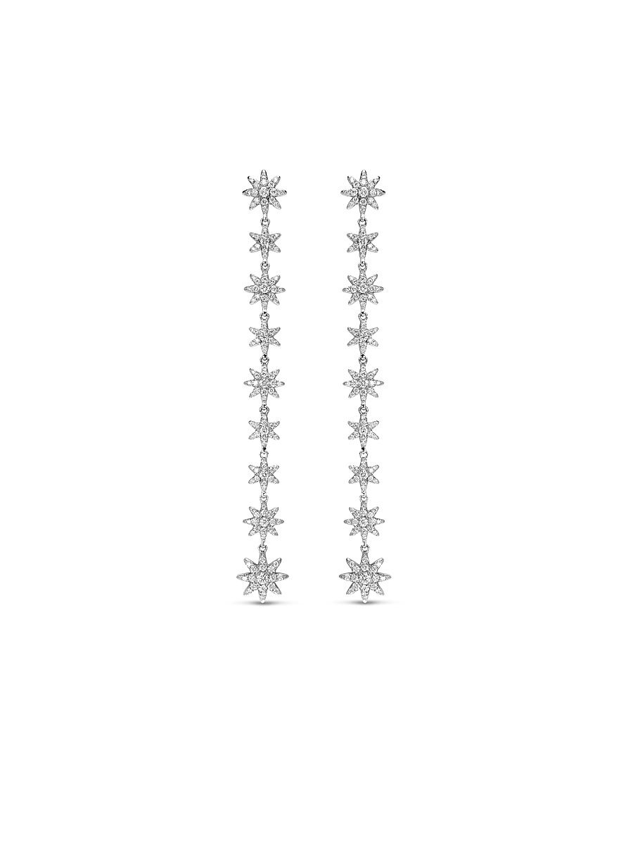 Women's Starburst Drop Earrings in 18K White Gold with Diamonds, 70.9MM - Diamond