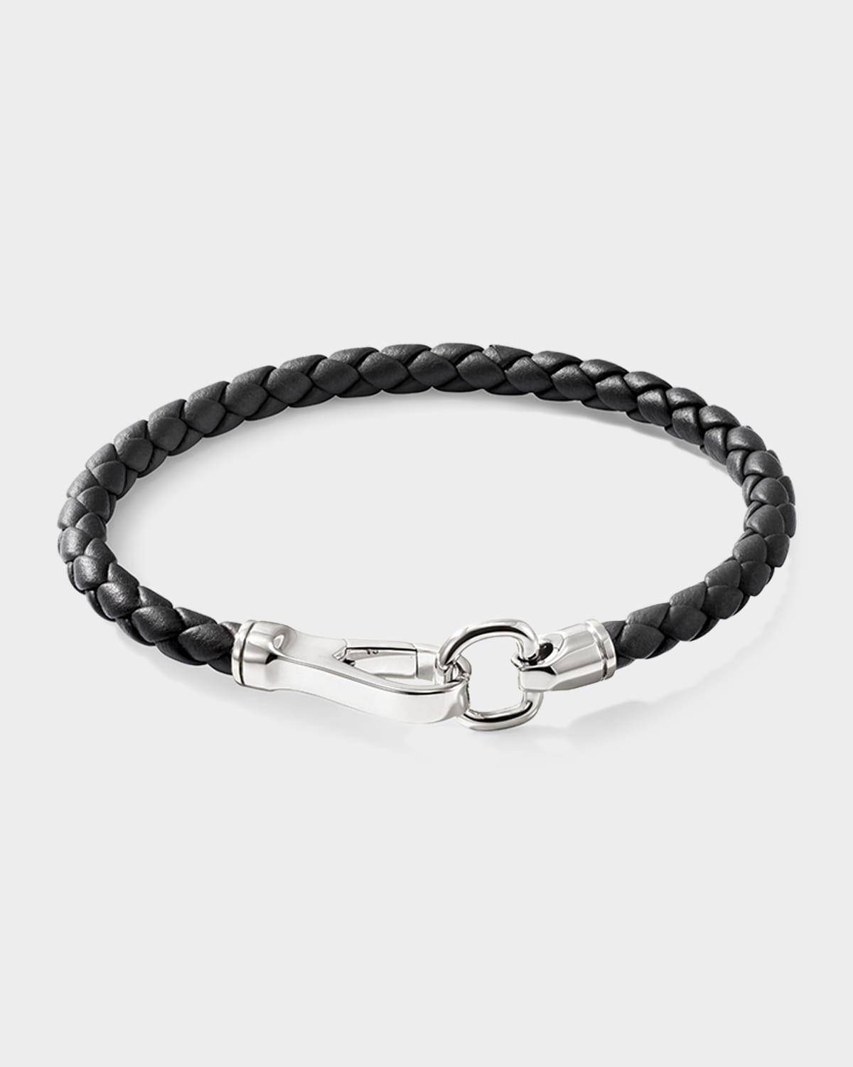 Men & apos;s Briaded Leather Hook Clasp Bracelet, 5mm