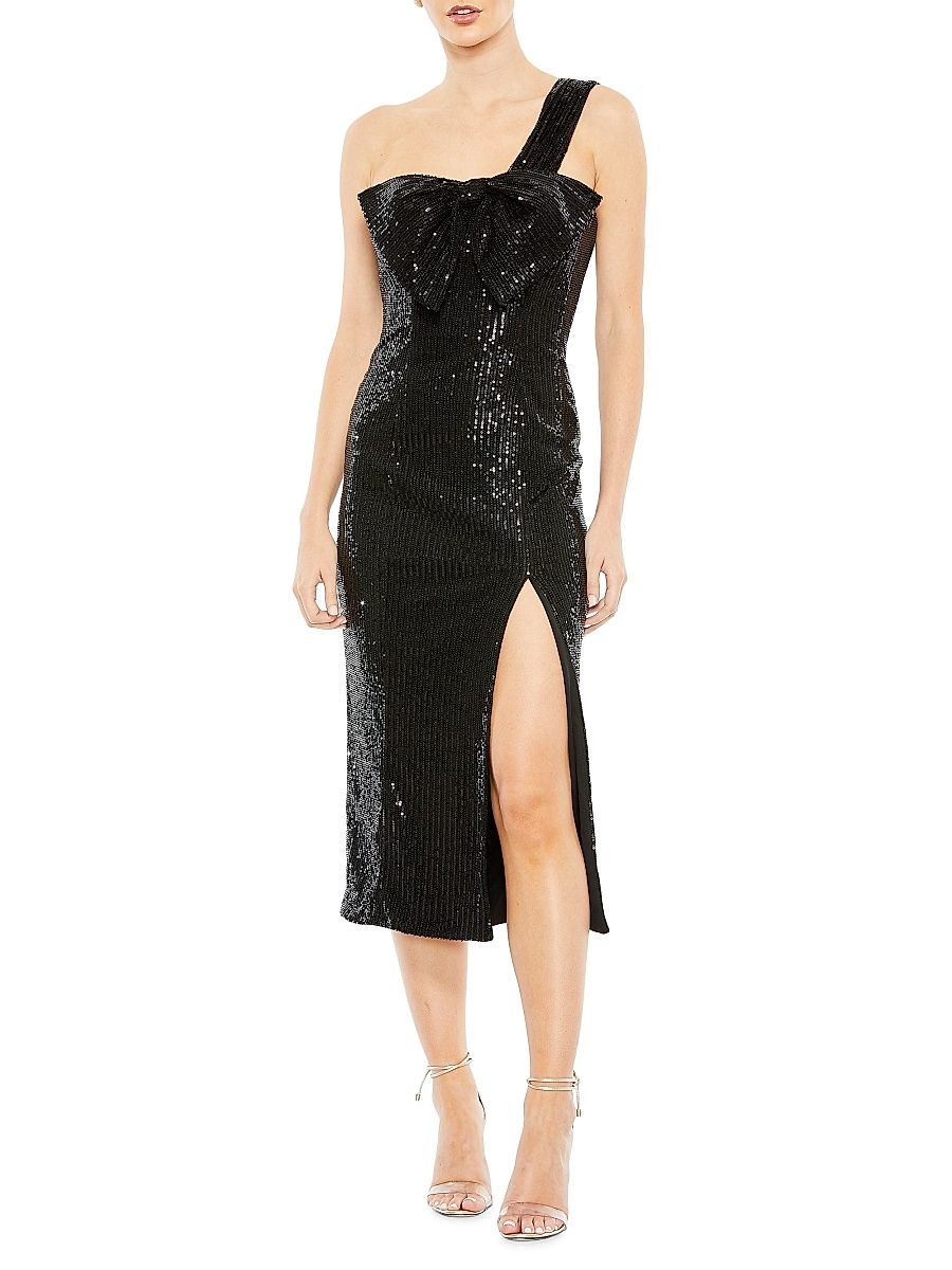 Women's Metallic One-Shoulder Dress - Black - Size 16