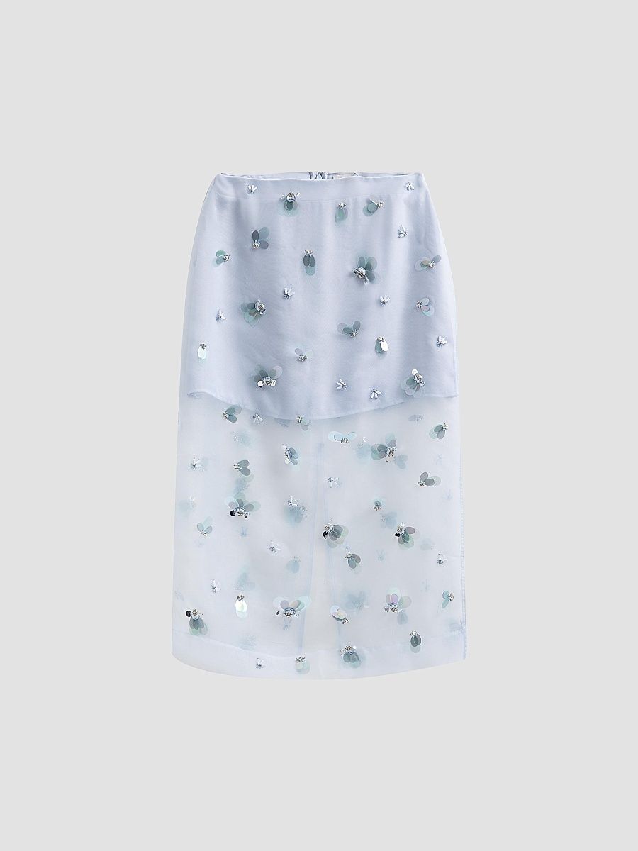 Women's Delilah Silk Midi Skirt - Periwinkle Sky - Size XS