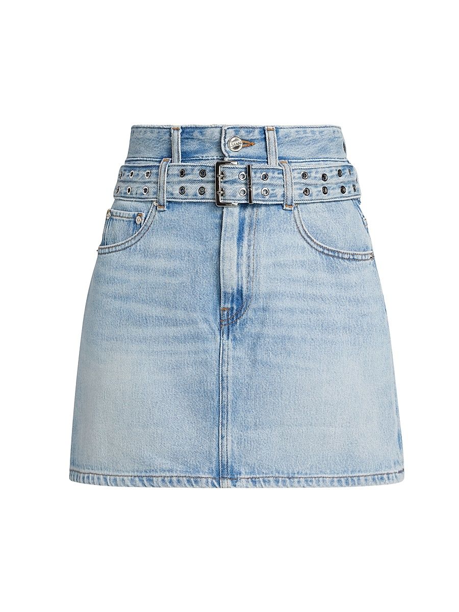 Women's Denim Belted Miniskirt - Light Blue Stone - Size 10