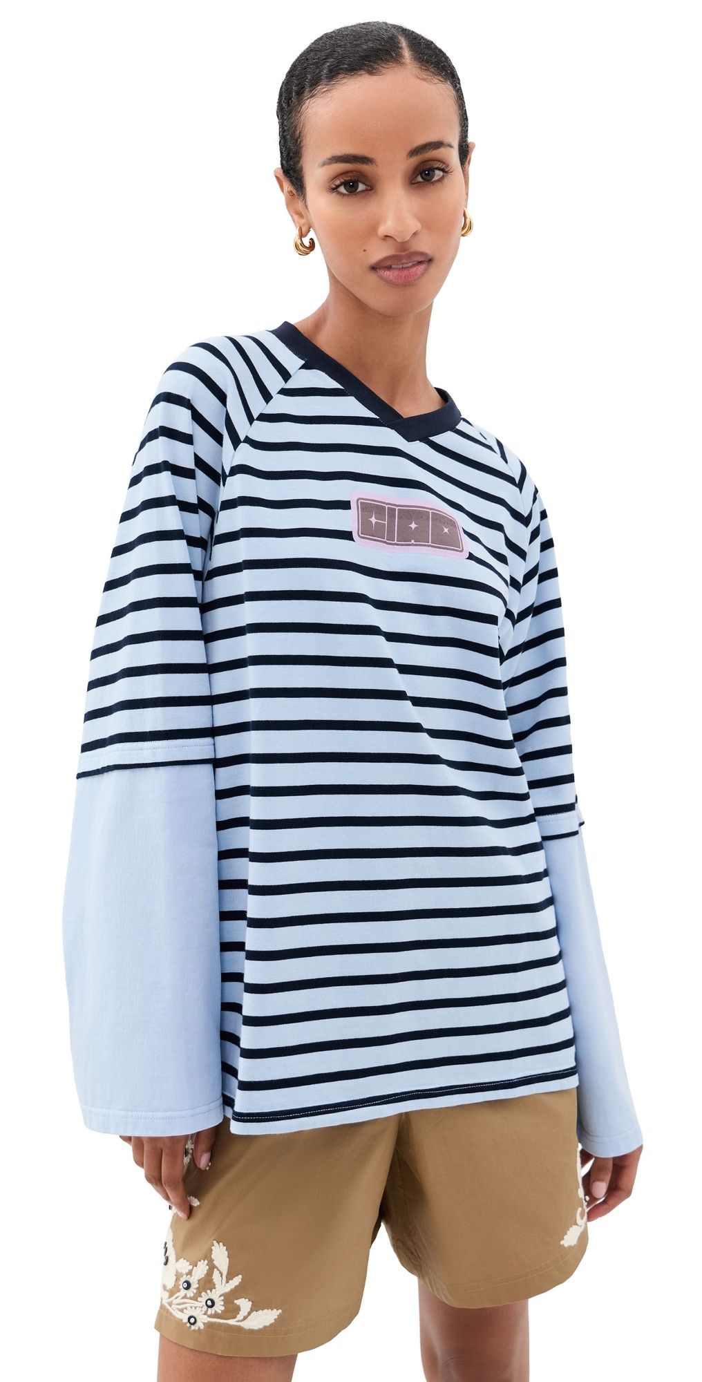 Ciao Ciao Vacation Double Trouble Long Sleeve Tee Blue Stripe M