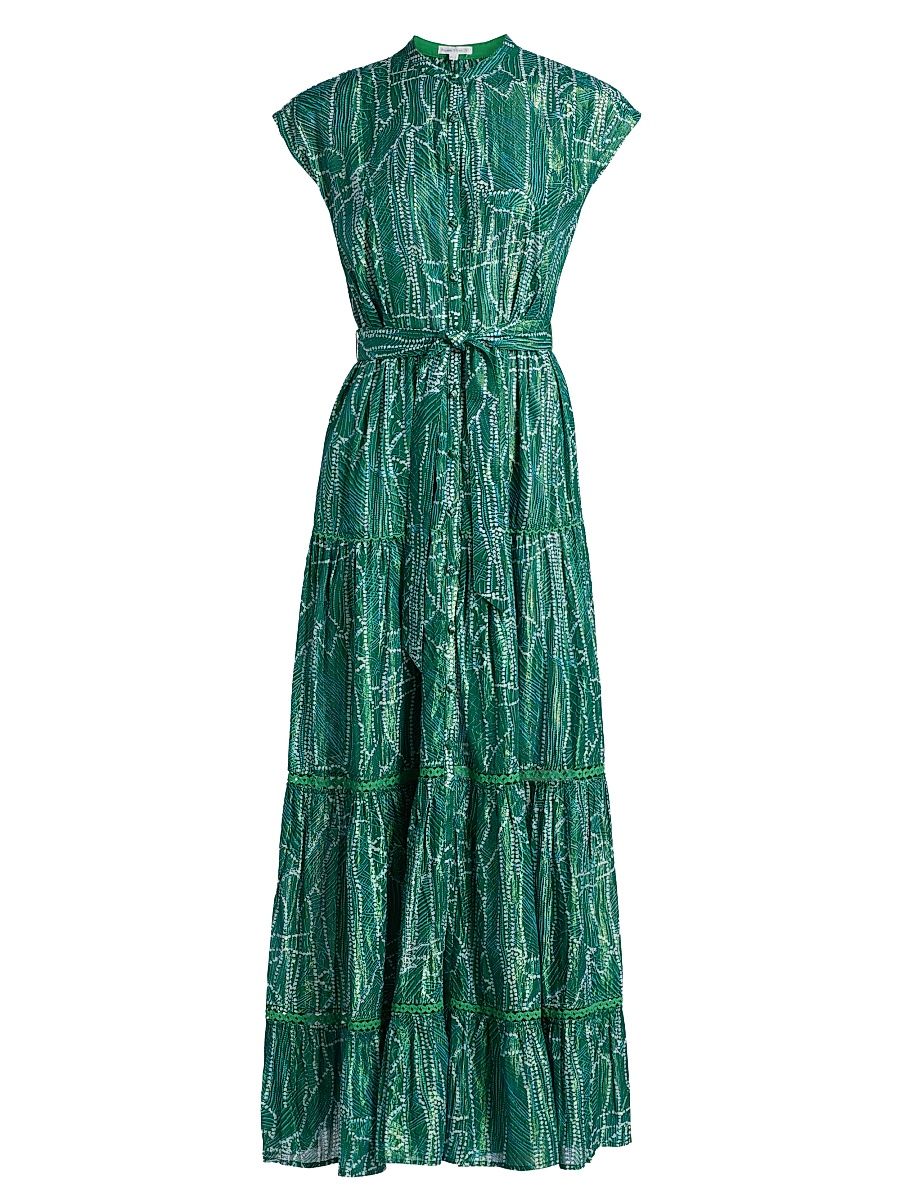 Women's Kora Printed Cotton Cap-Sleeve Maxi Dress - Green Akoya - Size XS