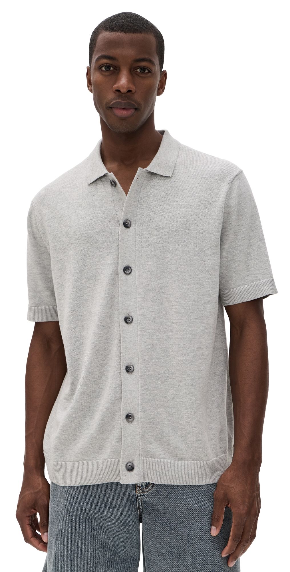 Katin Blake Knit Button Up Shirt Neutral Grey L